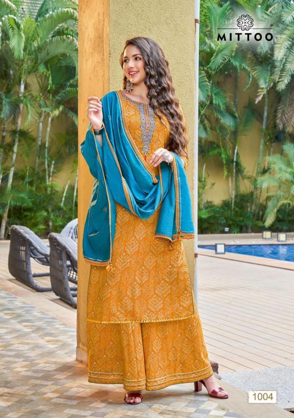 Mittoo Naira Designer rayon Kurti Sharara With Dupatta Collection